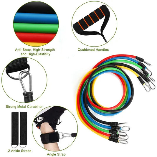 “11PCS Resistance Bands Set with Handles, Straps & Bag – Complete Home Workout Kit”